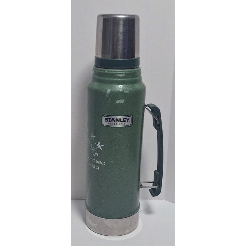 VINTAGE ALADDIN STANLEY 1.1 QUART STAINLESS STEEL VACUUM THERMOS W CUP & HANDLE